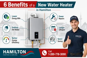 Modern tankless water heater installation showing the benefits of upgrading to a new water heater in a Hamilton home