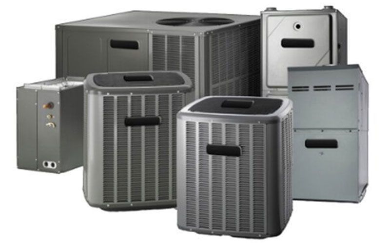 A group of air conditioners and heat pumps.
