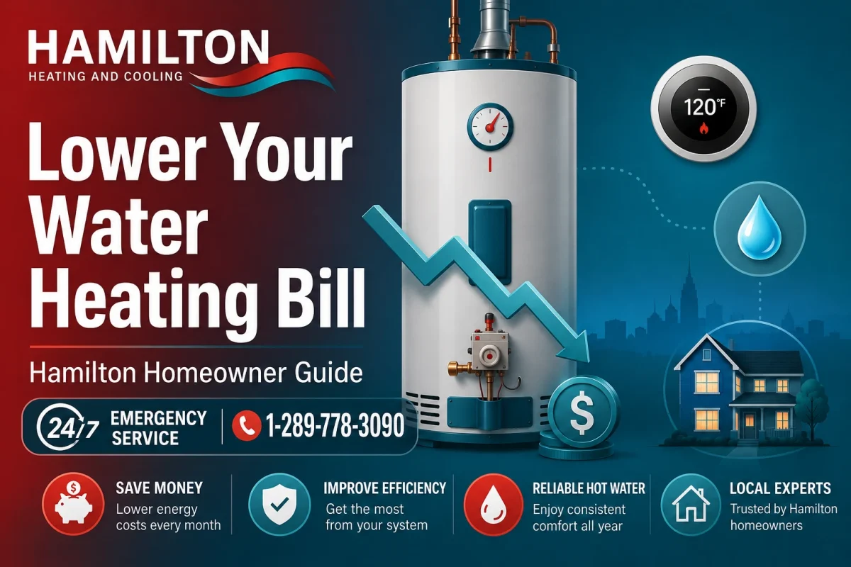 Infographic showing how to lower your water heating bill in Hamilton homes
