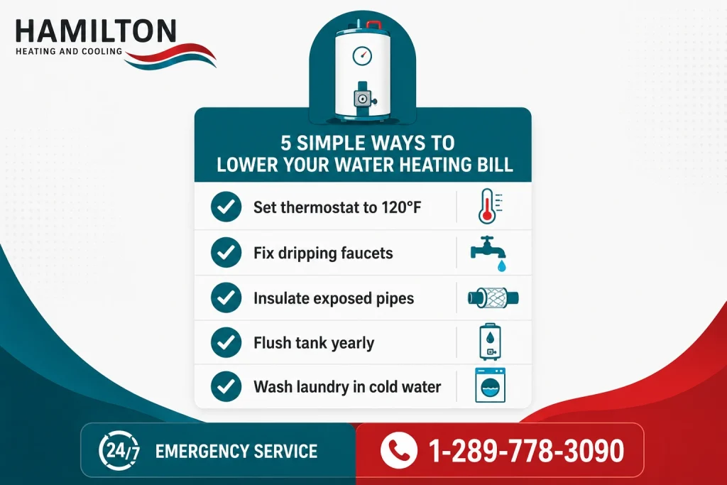 Checklist of ways to lower your water heating bill in a Hamilton home