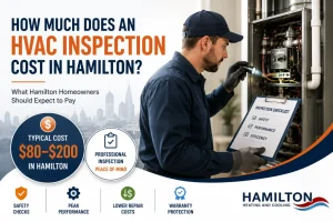 HVAC inspection cost in Hamilton showing a technician inspecting a furnace