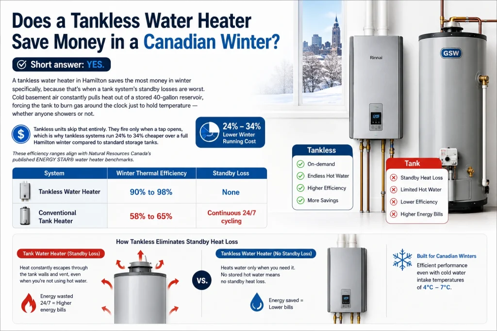 Tankless Water Heater Winter Savings Comparison in Hamilton